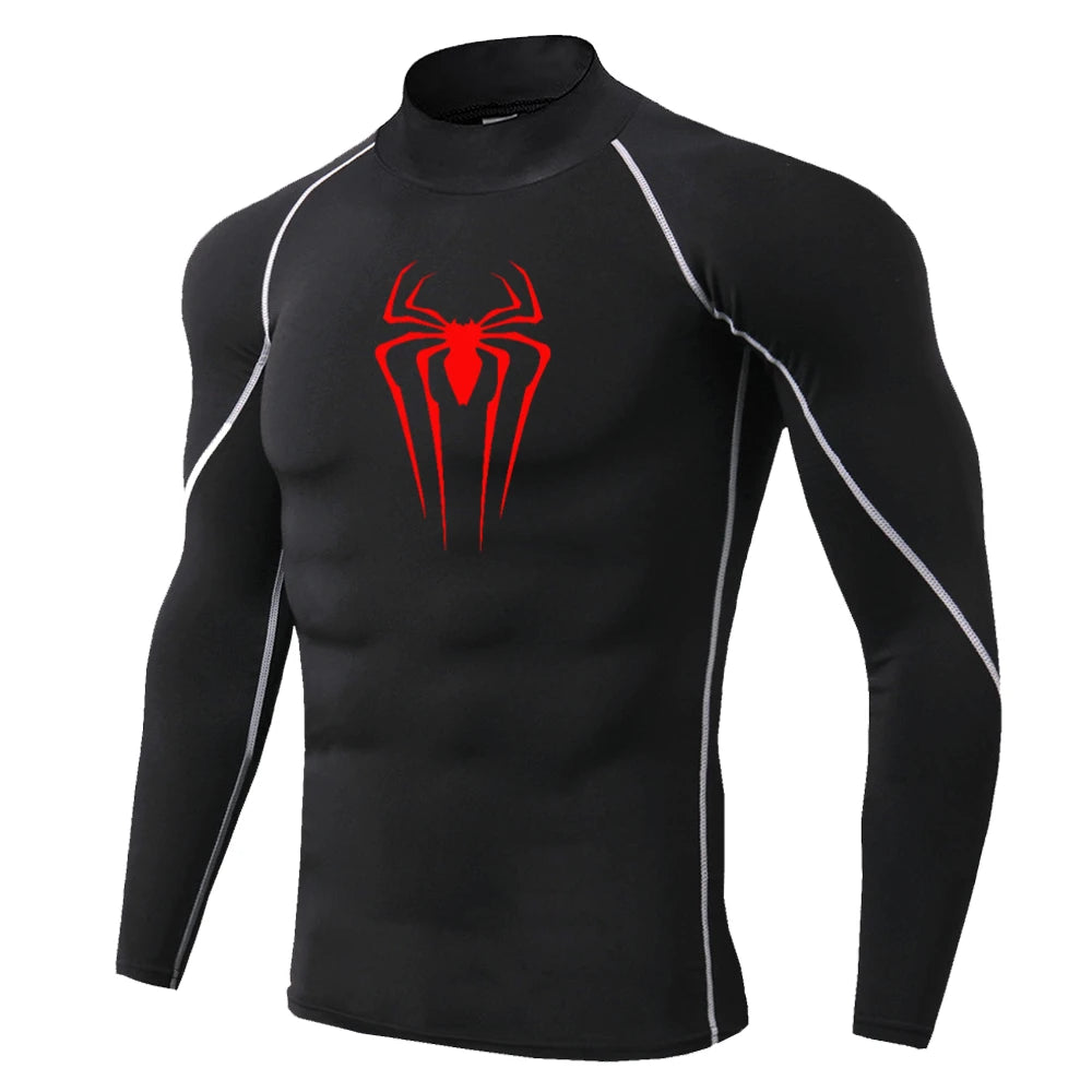 Spider-Print Compression Shirt - Men's Turtleneck Training Base Layer
