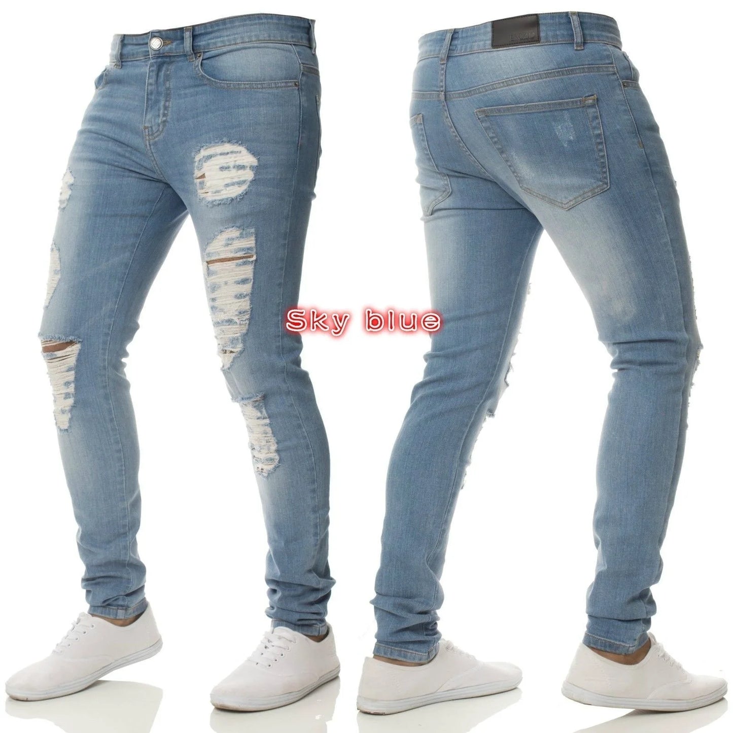 Knee Ripped Stretch Jeans - Hip Hop Slim Fit
