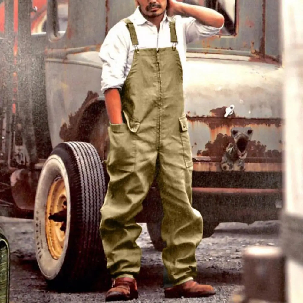 Retro Denim Jumpsuit - Loose Cargo Overalls