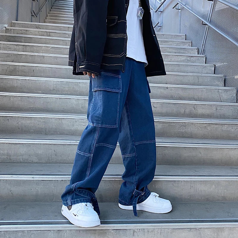Wide Leg Denim Jeans - Baggy Hip Hop Cargo Pants