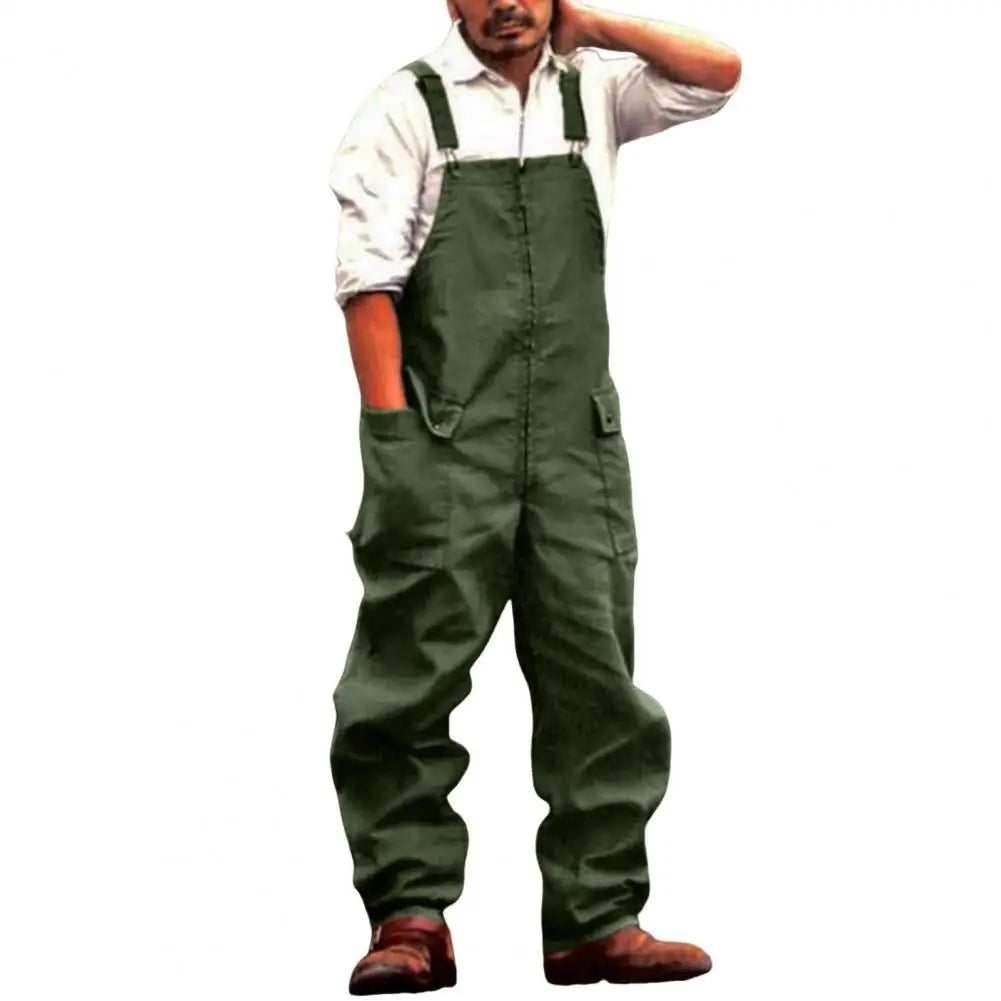 Retro Denim Jumpsuit - Loose Cargo Overalls