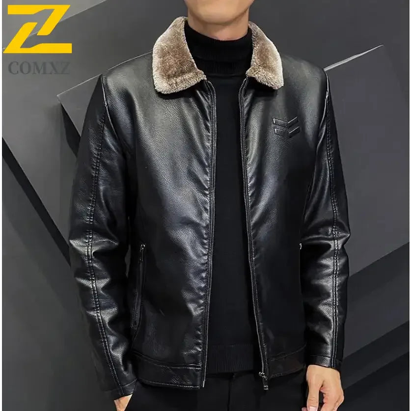 Men's Premium Leather Jacket - Winter Warmth Thickened Workcoat