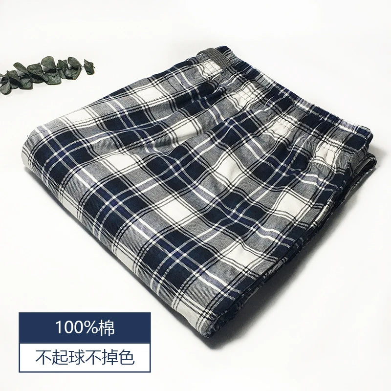 Men's Pure Cotton Plaid Sleep Pants - Lightweight Casual Lounge Trousers