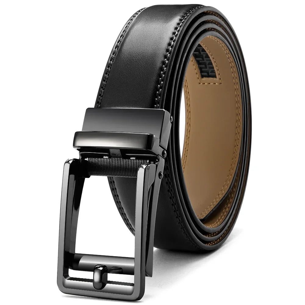 Men's Genuine Leather Belt - Automatic Ratchet Buckle Dress Belt