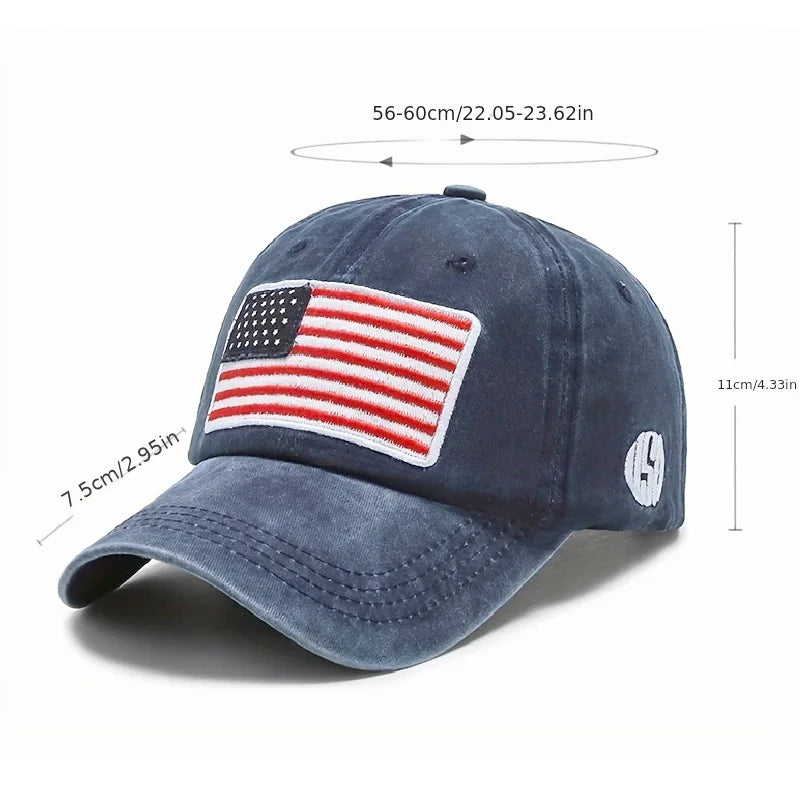 USA Flag Embroidered Baseball Cap - Washed Distressed Dad Hat