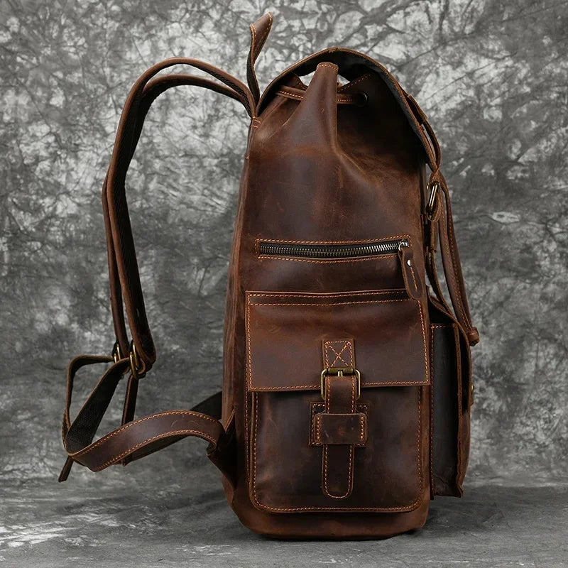 Men's Genuine Leather Backpack - 17 Inch Laptop Travel Daypack