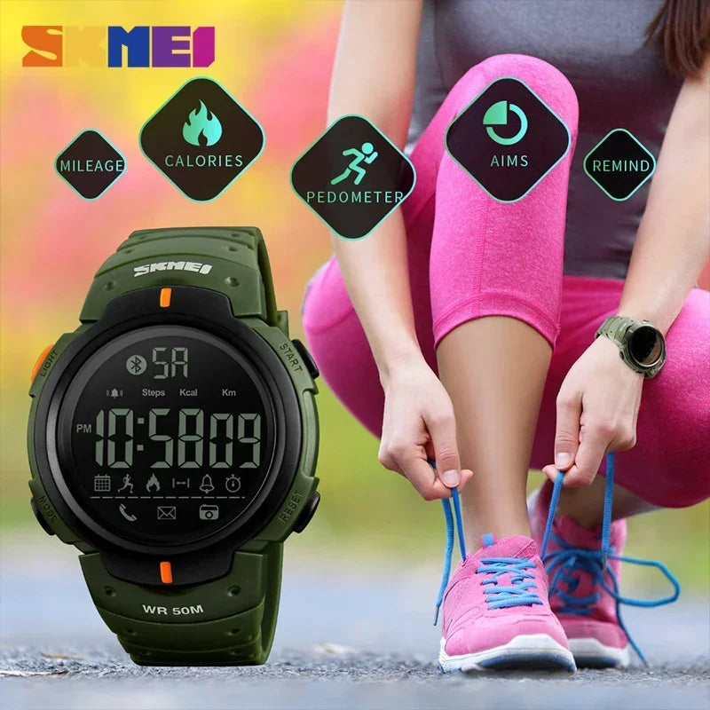 SKMEI 1301 Men's Smart Digital Watch - 5 Bar Waterproof with Bluetooth & Calorie Tracking
