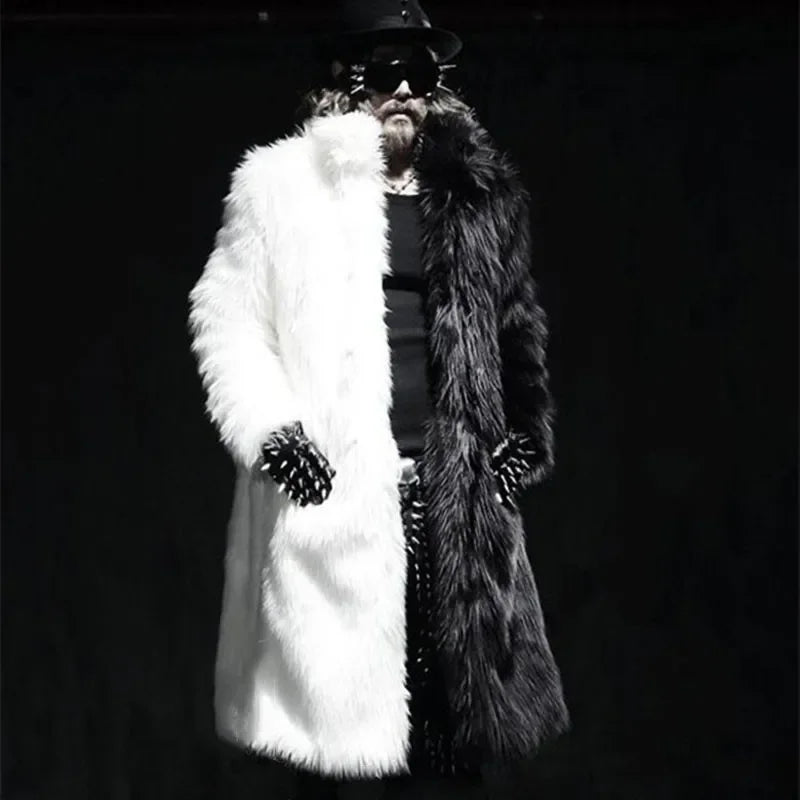 Patchwork Faux Fur Coat - Black & White Trench