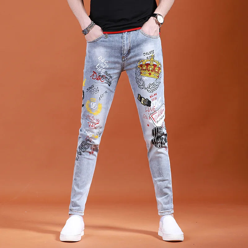 Embroidered Stretch Jeans - Ripped Retro Slim Fit