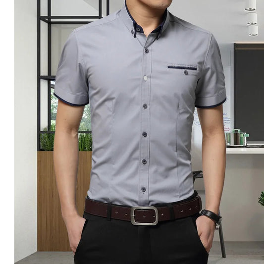 Men's Short Sleeve Business Shirt - Turn-Down Collar Tuxedo Style