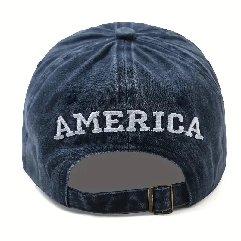 USA Flag Embroidered Baseball Cap - Washed Distressed Dad Hat