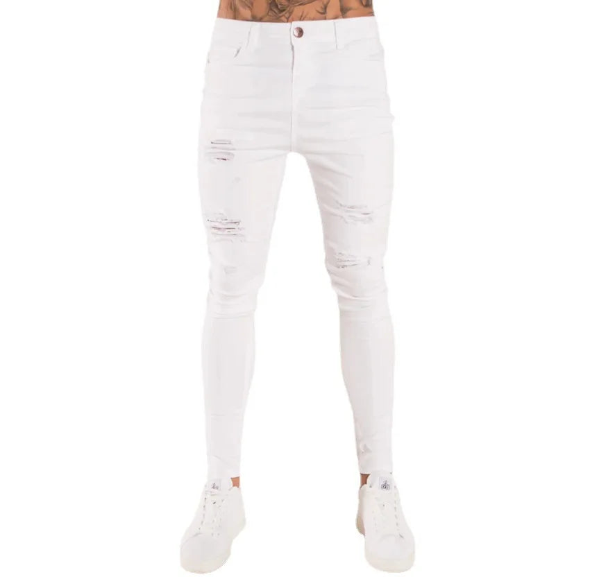 Knee Ripped Stretch Jeans - Hip Hop Slim Fit