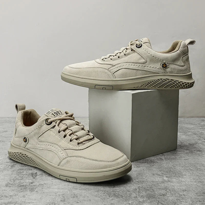 Men's Genuine Leather Casual Loafers - Breathable Lace-Up Oxford Sneakers