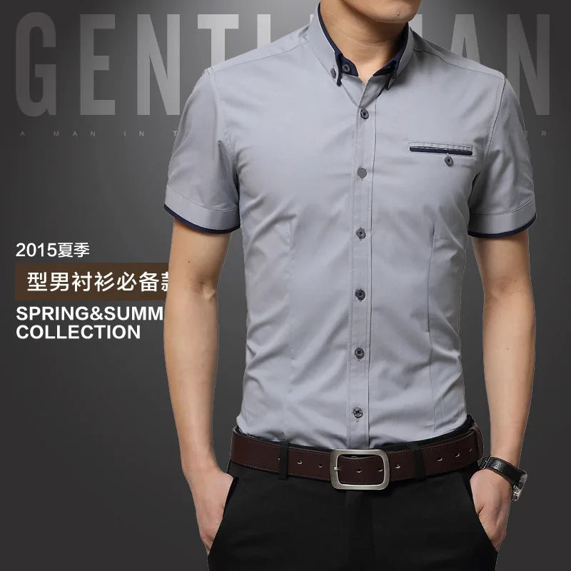 Men's Short Sleeve Business Shirt - Turn-Down Collar Tuxedo Style