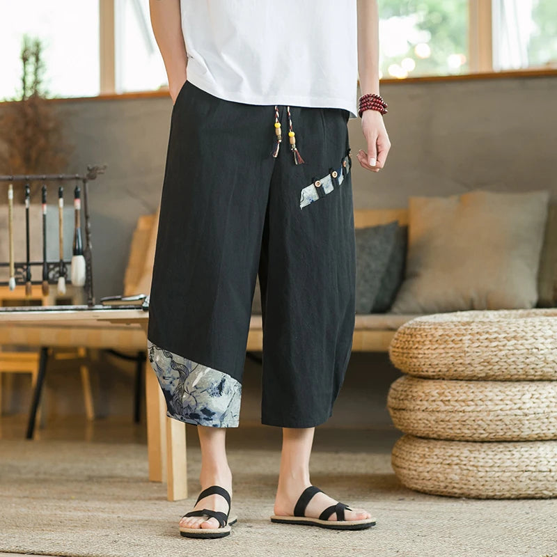 Japanese Cotton Linen Harem Pants - Men's Summer Breathable Cropped Pants
