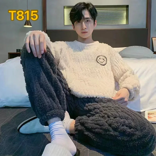 Coral Velvet Pajama Set - Warm Flannel Suit