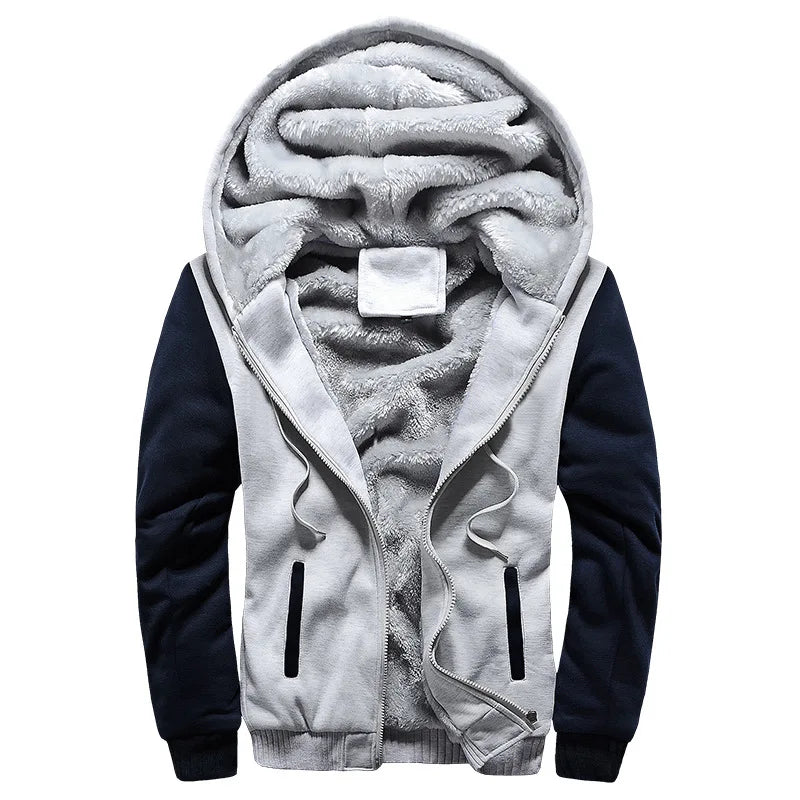Men's Winter Fleece Hooded Jacket - Warm Zipper Tracksuit Sweatshirt
