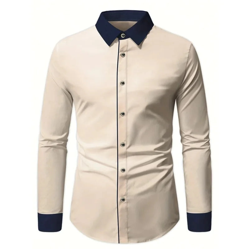 Men's Patchwork Long Sleeve Business Casual Shirt