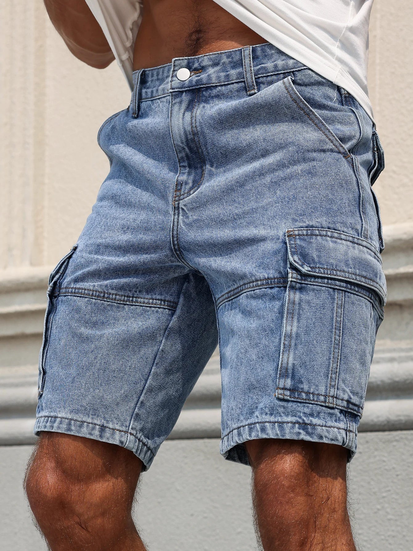 Blue Denim Shorts - Multi-Pocket Regular Fit