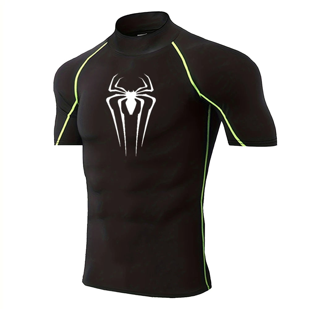 Spider-Print Compression Shirt - Men's Turtleneck Training Base Layer