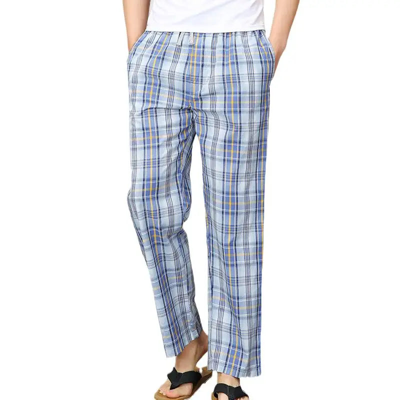 Men's Pure Cotton Plaid Sleep Pants - Lightweight Casual Lounge Trousers
