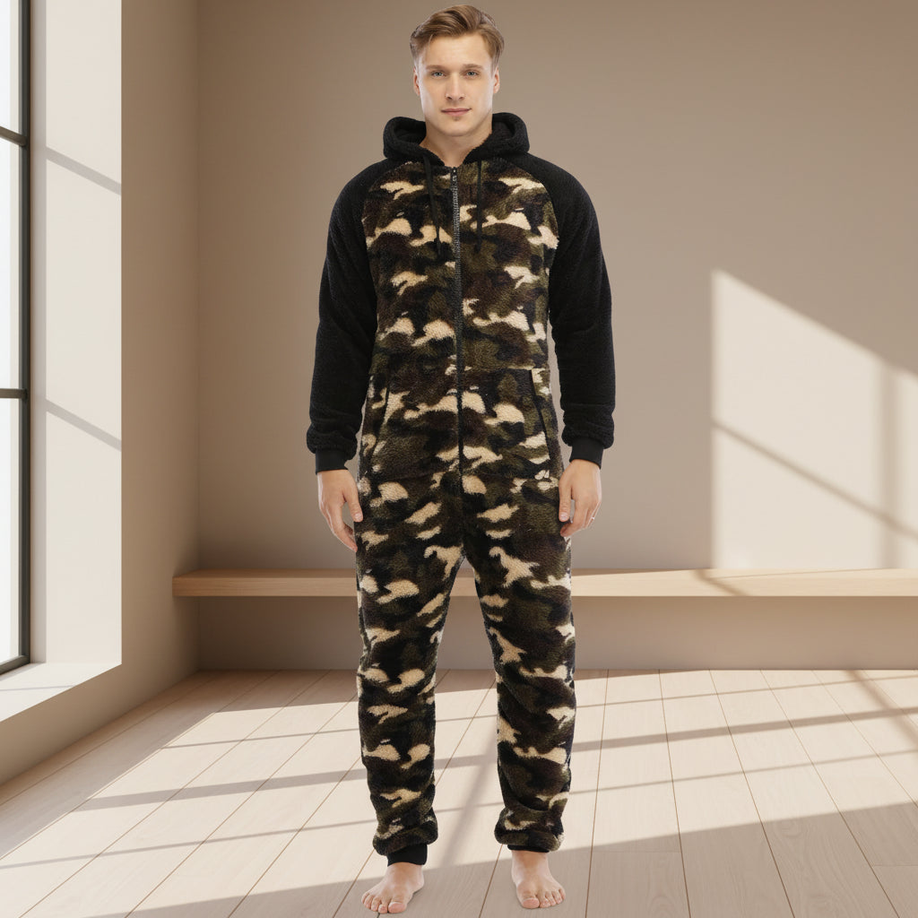 Camouflage Fleece Onesie - Hooded Winter Jumpsuit
