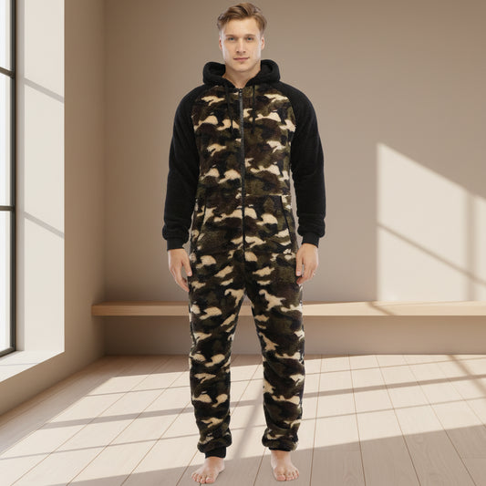 Camouflage Fleece Onesie - Hooded Winter Jumpsuit
