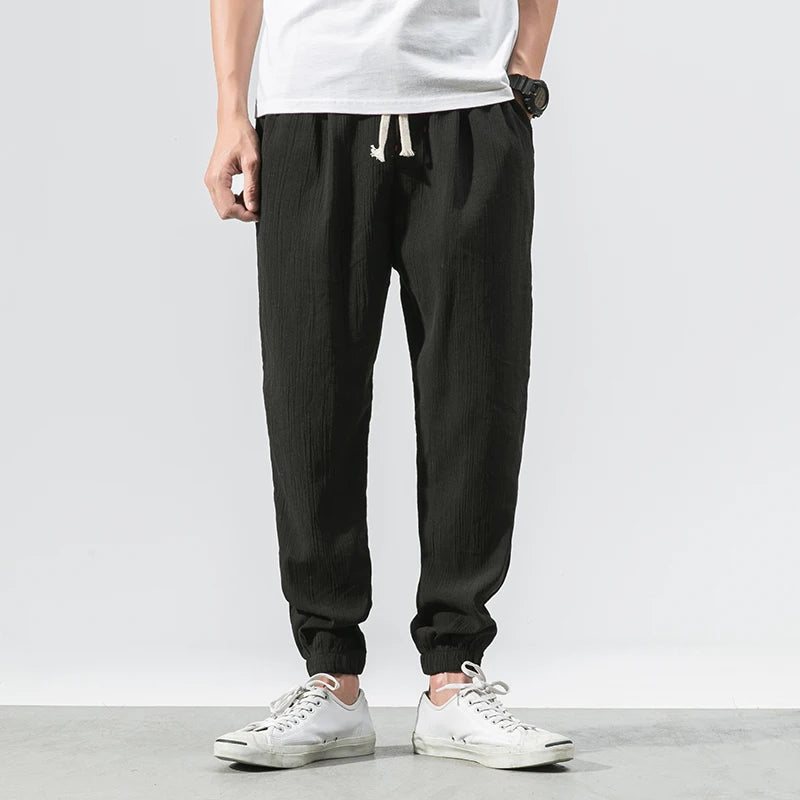 Cotton Linen Harem Pants - Chinese Style Joggers