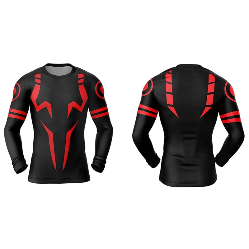 Men's Anime 3D Print Compression Shirt - Long Sleeve Workout Rash Guard