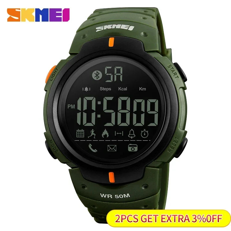 SKMEI 1301 Men's Smart Digital Watch - 5 Bar Waterproof with Bluetooth & Calorie Tracking