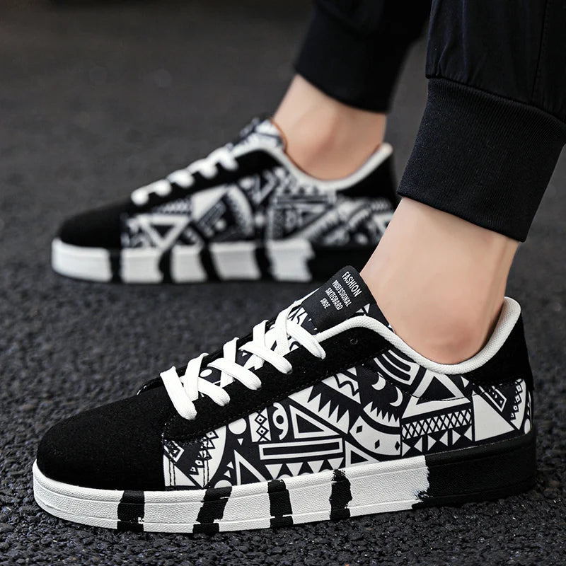 Men's Graffiti Canvas Sneakers - Colorful Lace-Up Casual Shoes