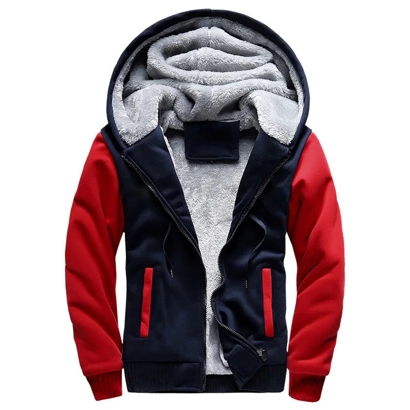 Men's Winter Fleece Hooded Jacket - Warm Zipper Tracksuit Sweatshirt