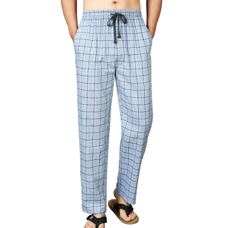 Men's Pure Cotton Plaid Sleep Pants - Lightweight Casual Lounge Trousers
