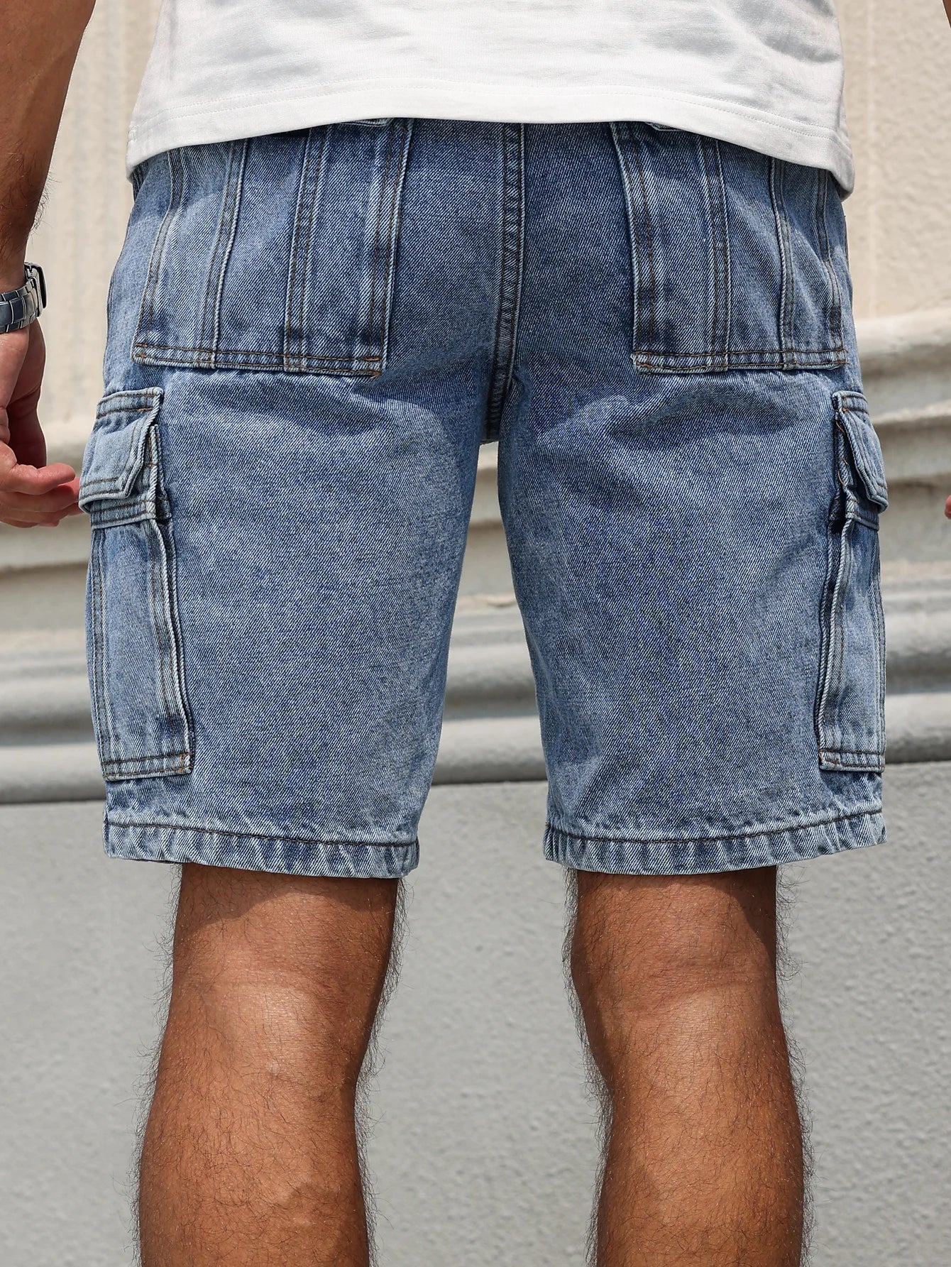 Blue Denim Shorts - Multi-Pocket Regular Fit