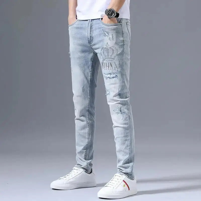 Embroidered Stretch Jeans - Ripped Retro Slim Fit