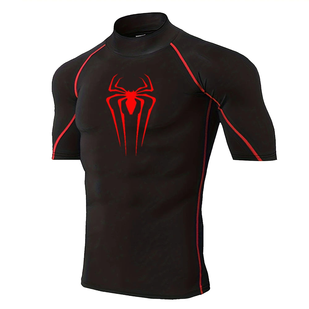 Spider-Print Compression Shirt - Men's Turtleneck Training Base Layer