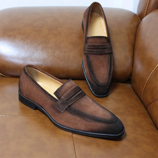 Genuine Leather Men's Loafers - Italian Style Slip-On Casual Dress Shoes