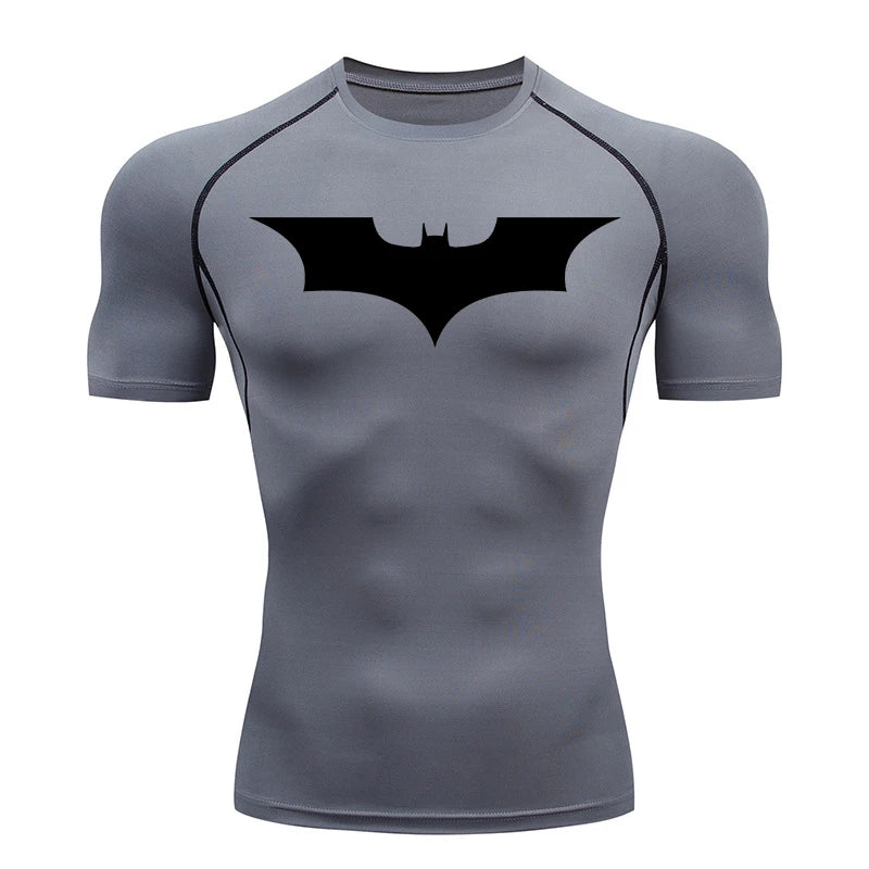 Men's Bat Print Compression Shirt - Quick Dry Athletic Workout Top
