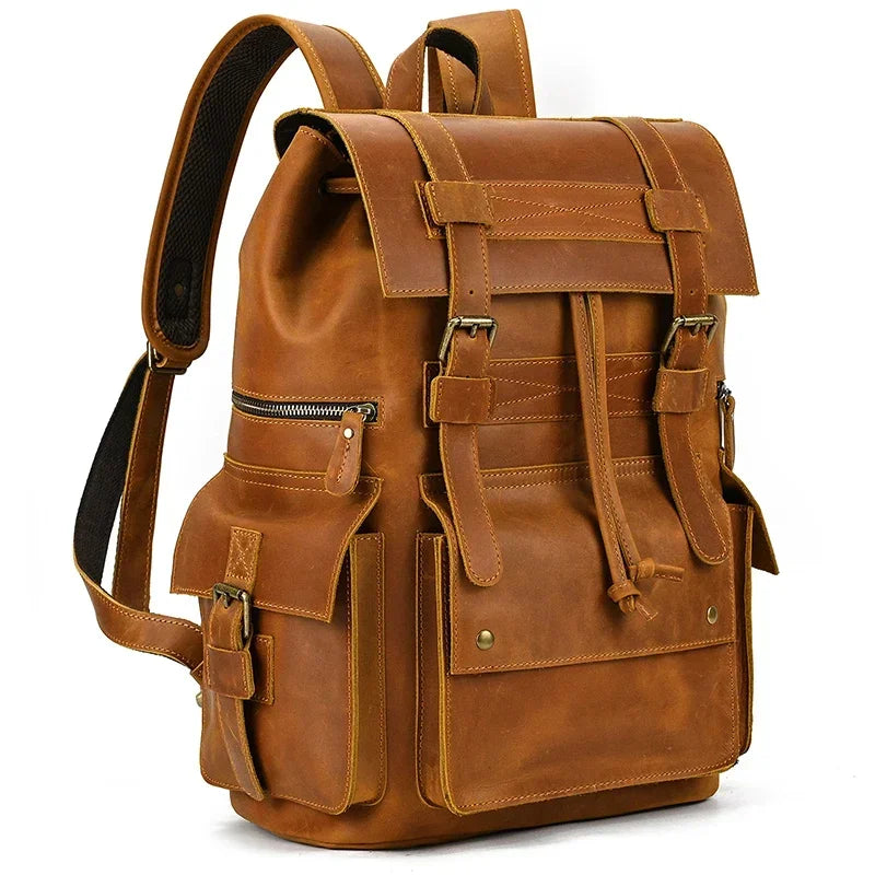 Men's Genuine Leather Backpack - 17 Inch Laptop Travel Daypack