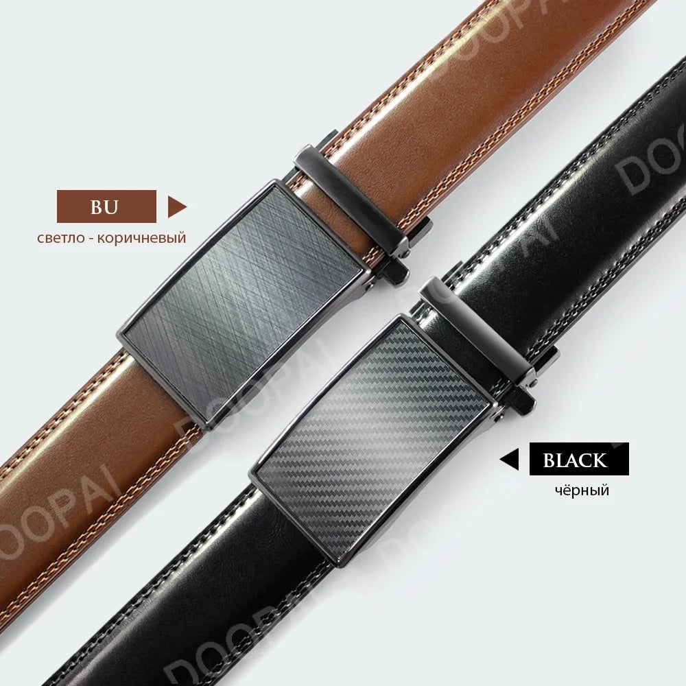Men's Genuine Leather Belt - Automatic Ratchet Buckle Dress Belt