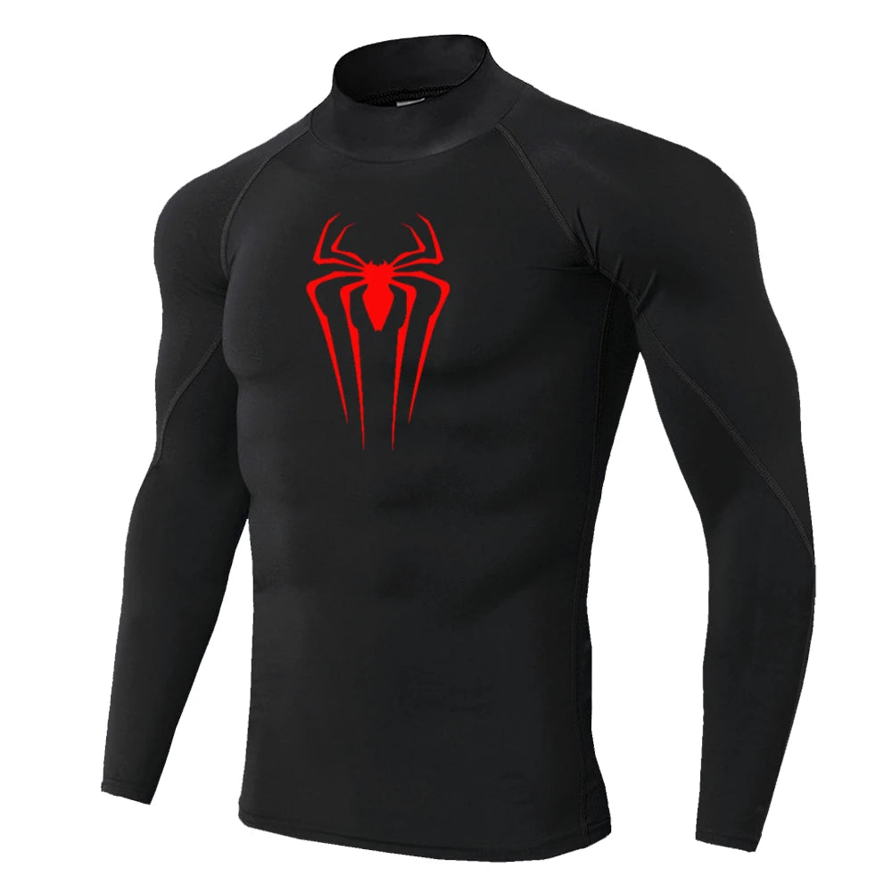 Spider-Print Compression Shirt - Men's Turtleneck Training Base Layer