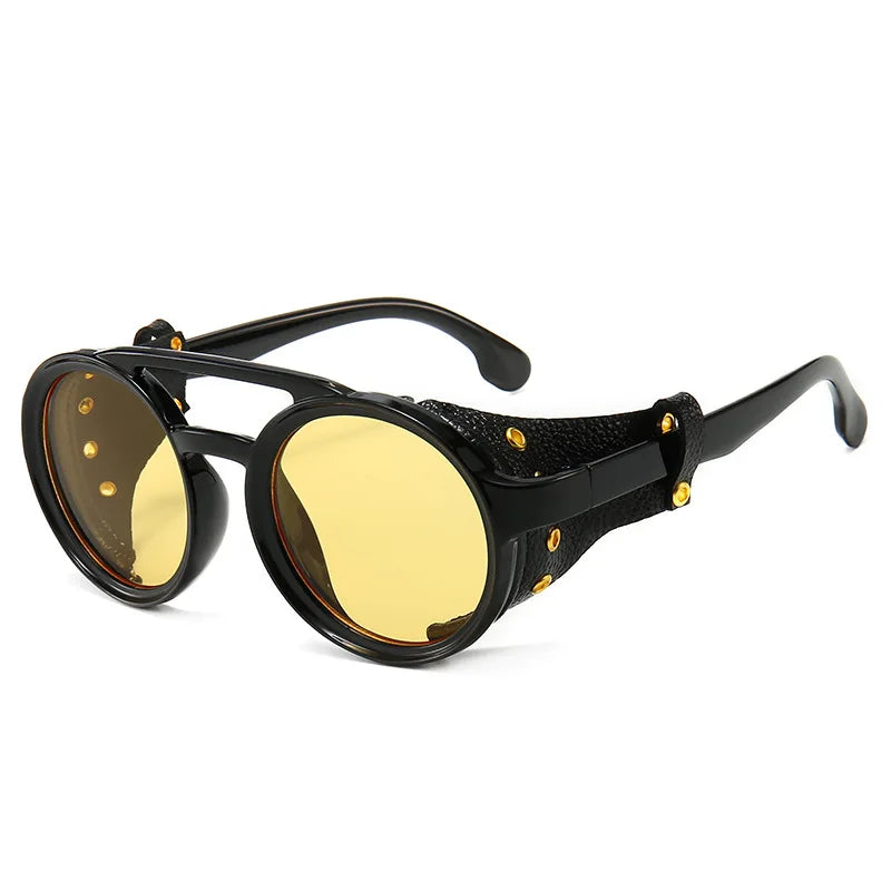 Steampunk Shield Sunglasses - Side Leather Round