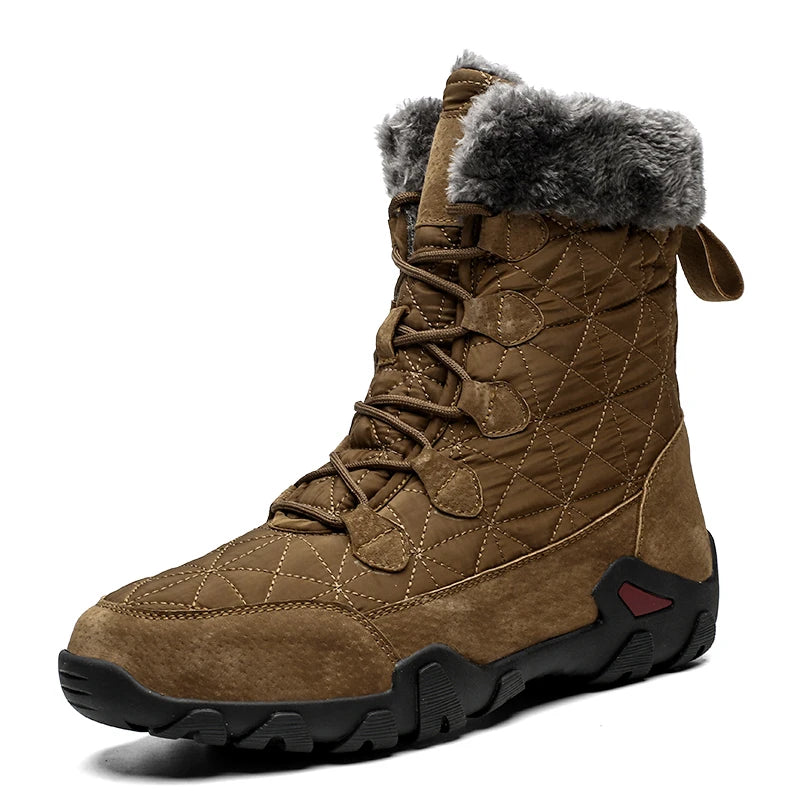 Men's Premium Suede Leather Winter Snow Boots - Insulated Mid-Calf Outdoor Boots