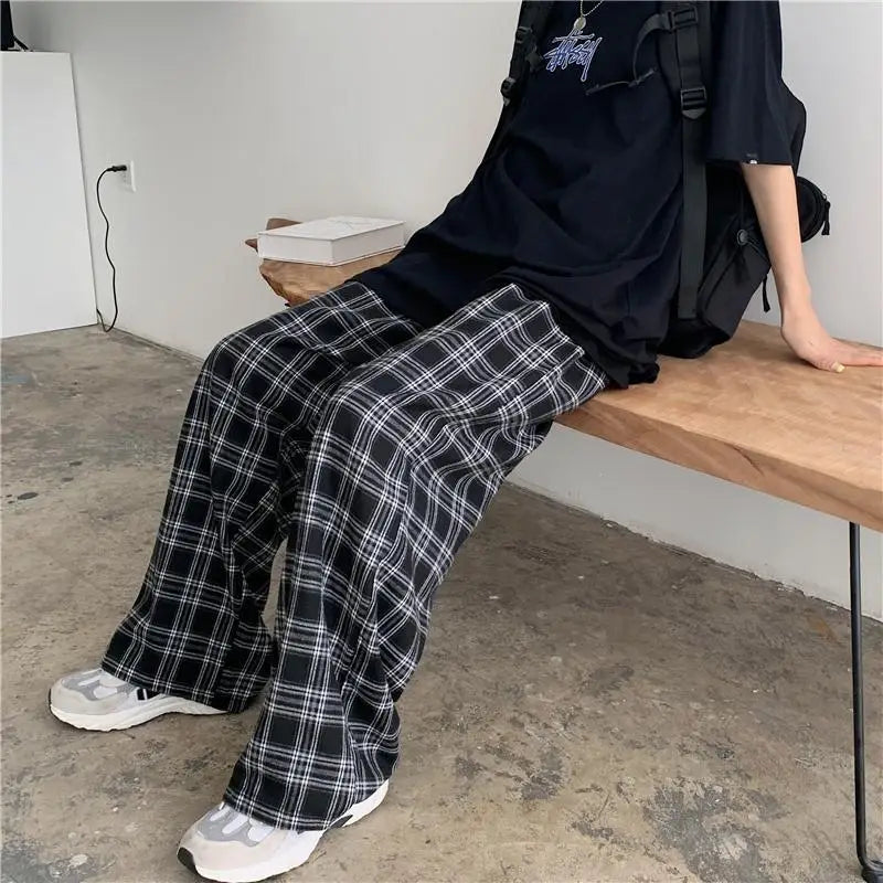 Oversized Plaid Sweatpants - Unisex Casual Trousers