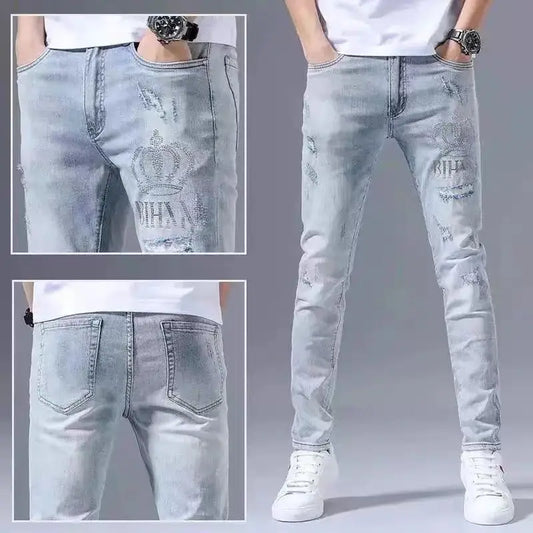 Embroidered Stretch Jeans - Ripped Retro Slim Fit
