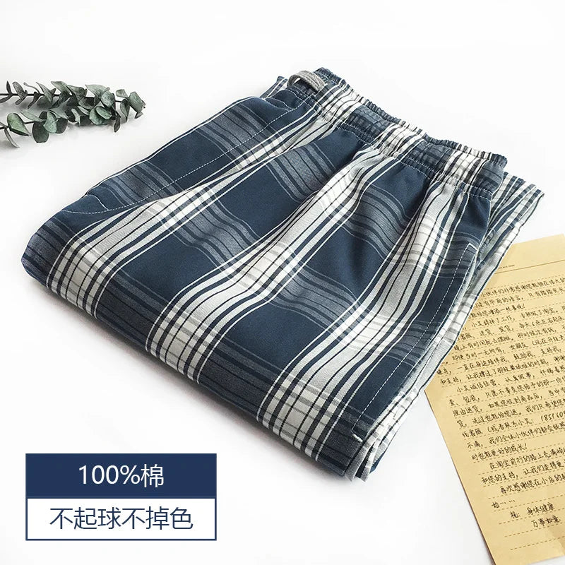 Men's Pure Cotton Plaid Sleep Pants - Lightweight Casual Lounge Trousers