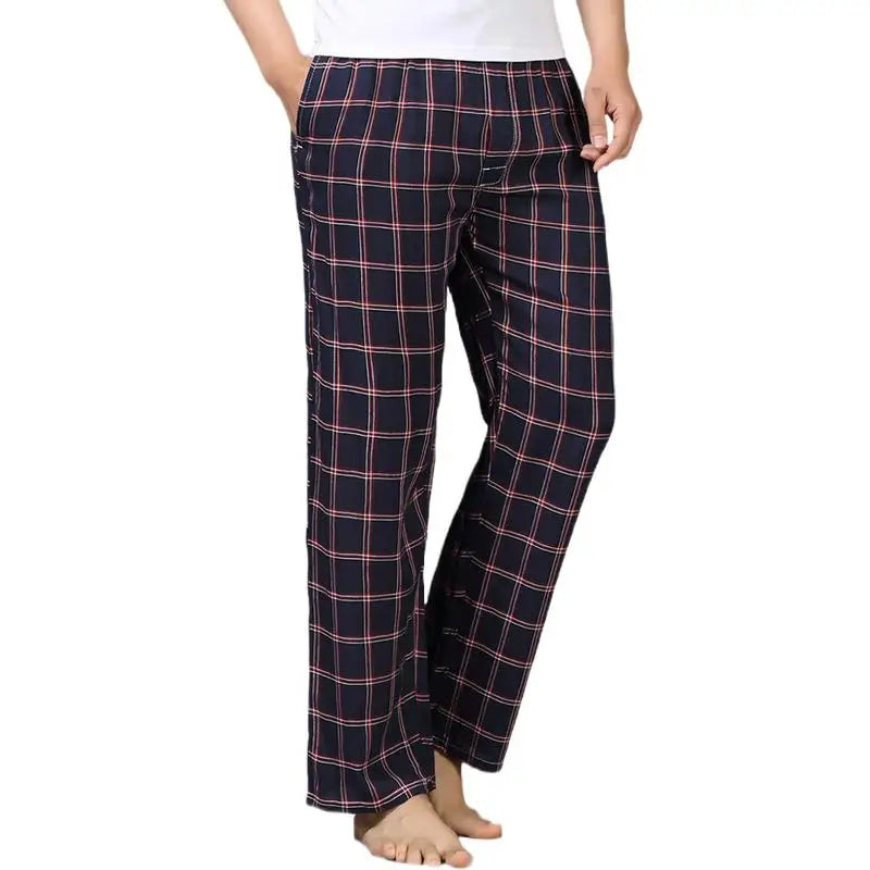 Men's Pure Cotton Plaid Sleep Pants - Lightweight Casual Lounge Trousers