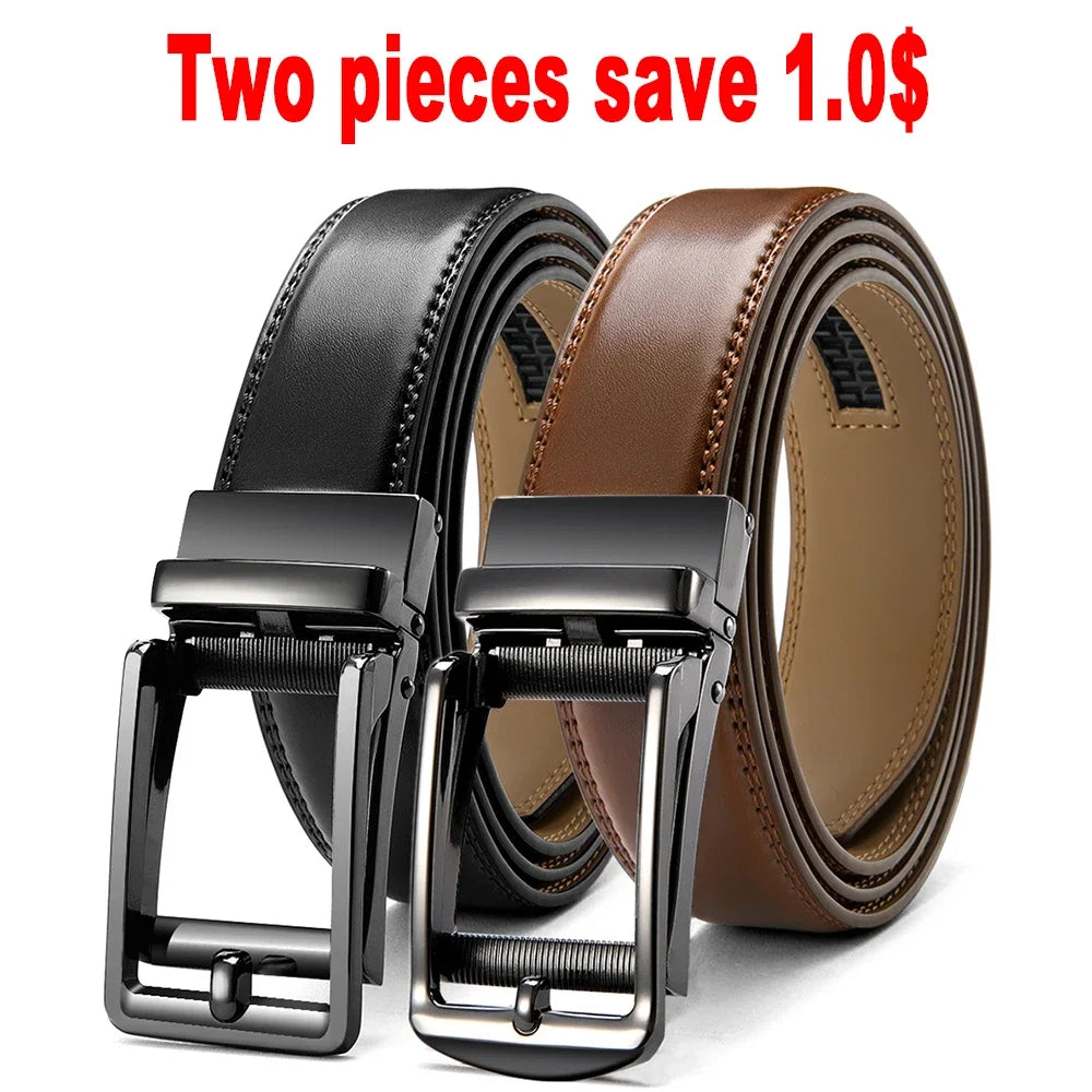 Men's Genuine Leather Belt - Automatic Ratchet Buckle Dress Belt