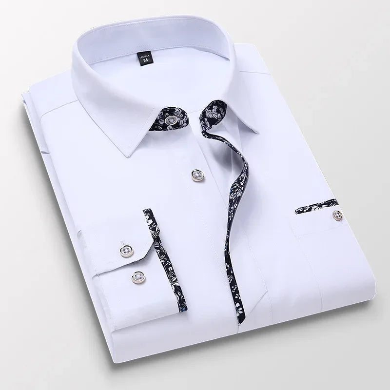 Men's Floral Print Dress Shirt - Long Sleeve Slim Fit Business Casual