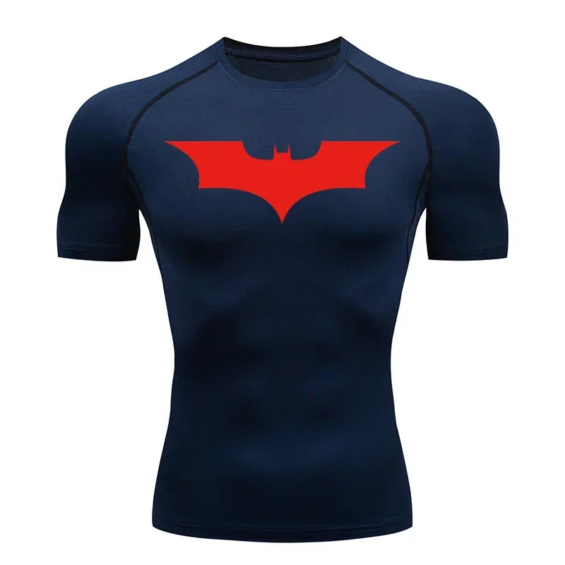 Men's Bat Print Compression Shirt - Quick Dry Athletic Workout Top